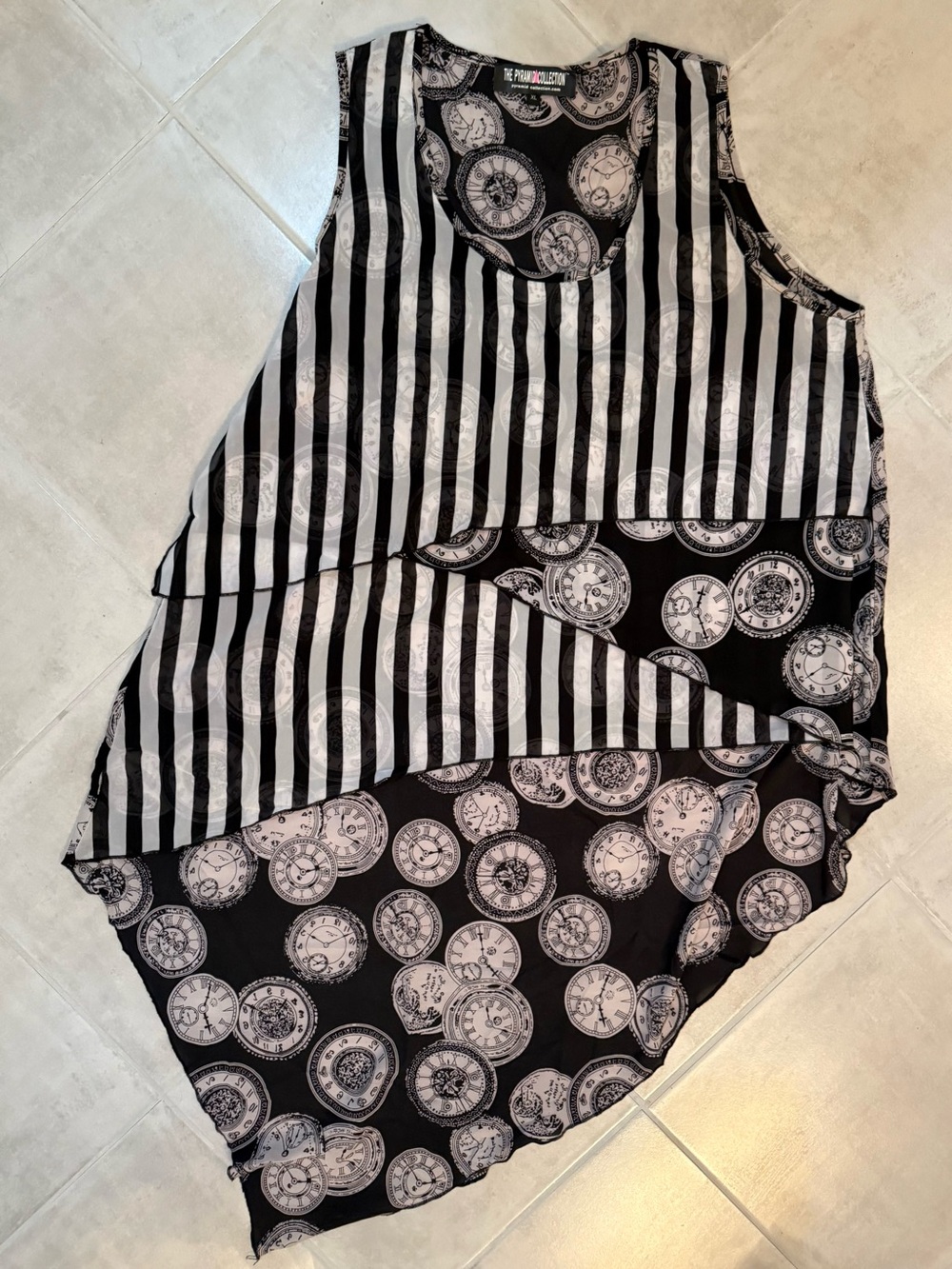 The Pyramid Collection Black Steampunk Clock Print Tunic NWOT Sz XL